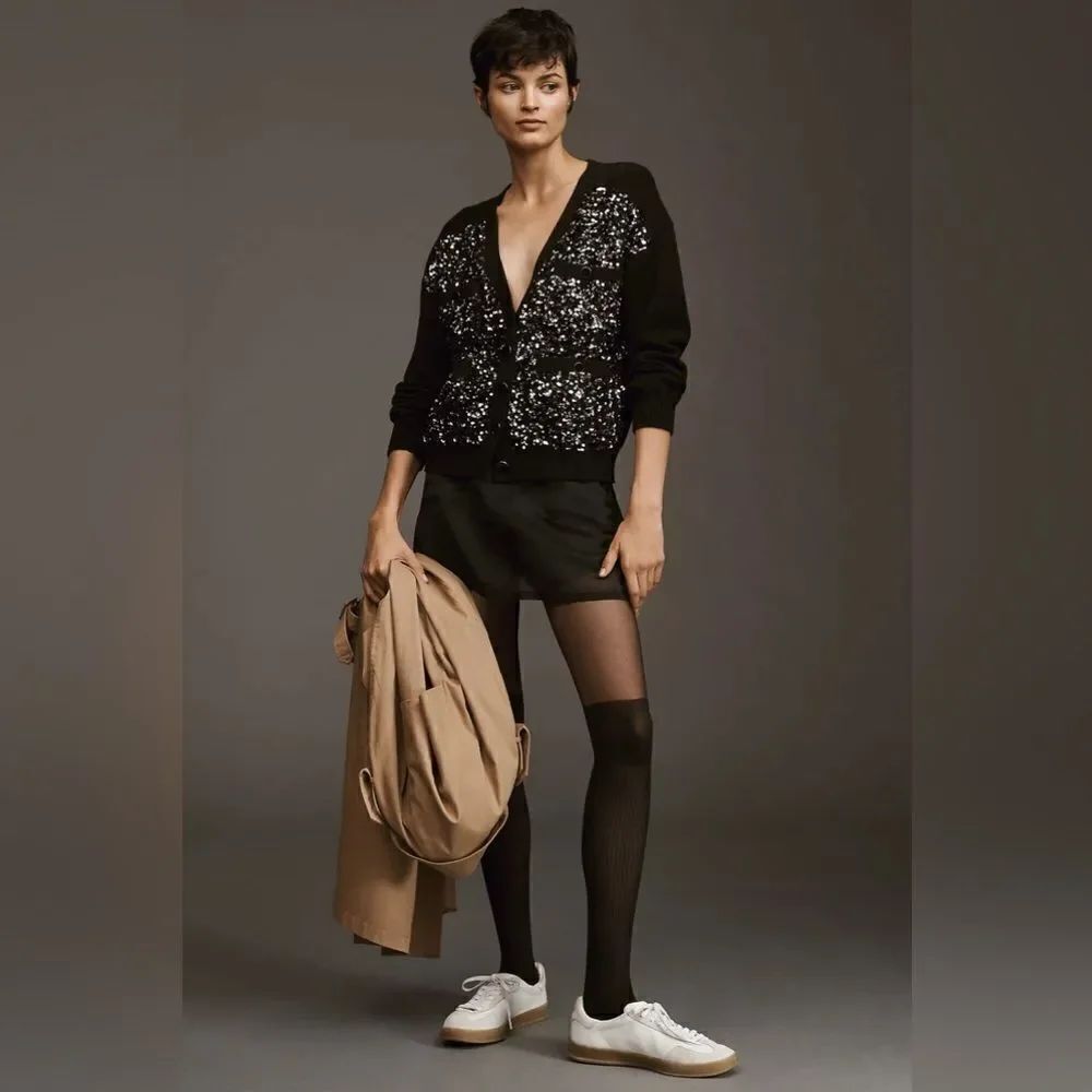 Anthropologie Sequin Button Pocket Cardigan